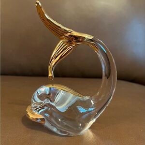 Serenella Murano Clear Bell Glass Whale w/ 24k Flaked Gold